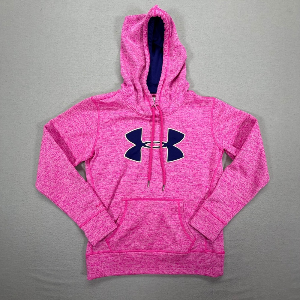 Under Armour Hoodie Women XS Good Pink‎ Space Dye Logo Pullover Sweatshirt